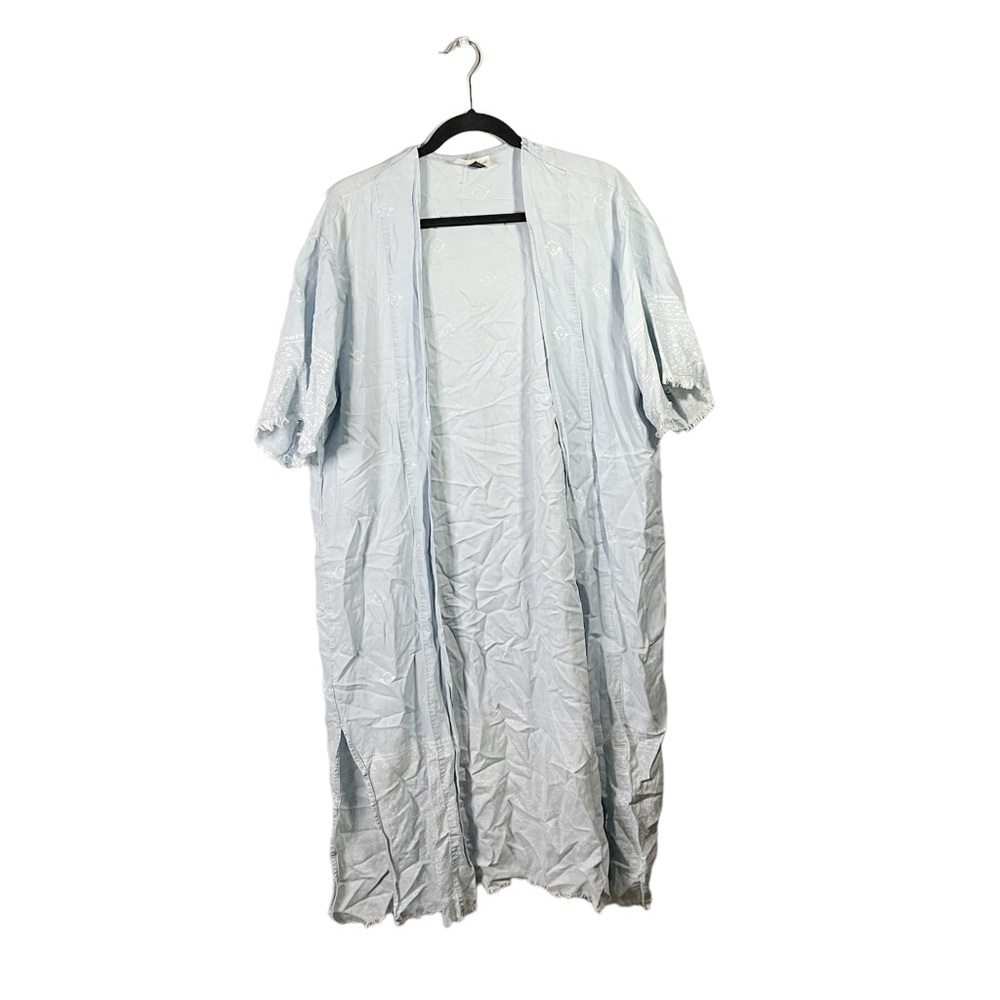 Universal Thread Boho Blue White Oversized Flowy Short Sleeve Cardigan Shawl